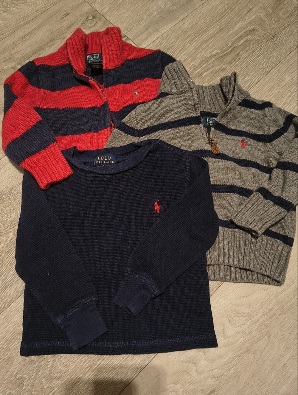 Polo by Ralph Lauren Navy, Red and Gray Striped Crewneck Sweaters Pack